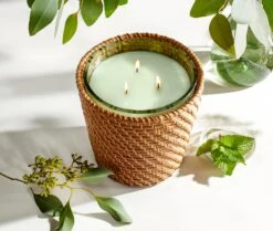 Rattan Wild Mint & Eucalyptus 3-Wick Candle -Home Fragrance Store NESTNY RATTAN WELL ECS CAN 3W 3