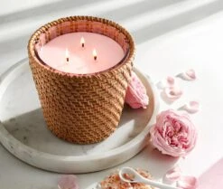 Rattan Himalayan Salt & Rosewater 3-Wick Candle -Home Fragrance Store NESTNY RATTAN WELL HSR CAN 3W 3