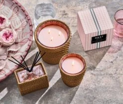 Rattan Himalayan Salt & Rosewater 3-Wick Candle -Home Fragrance Store NESTNY RATTAN WELL HSR CAN 3W 4